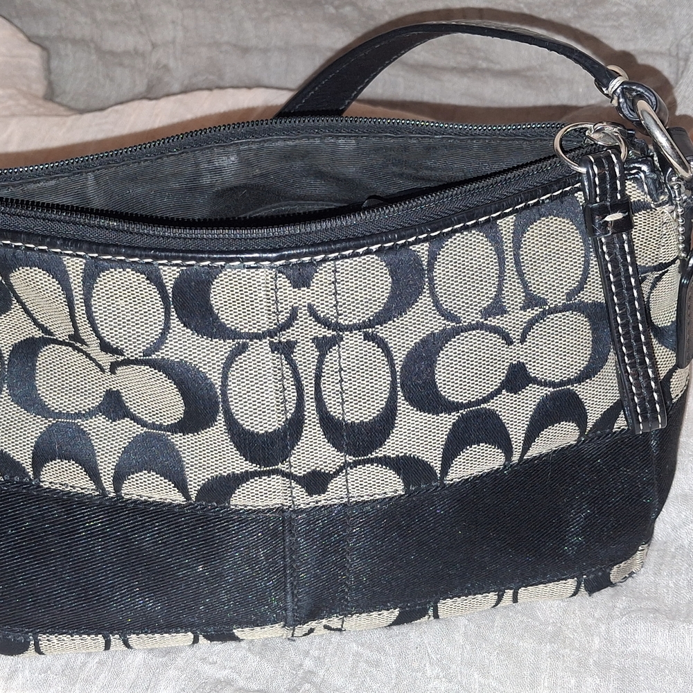 Coach Black and Tan Mini Bag with Signature Monogram